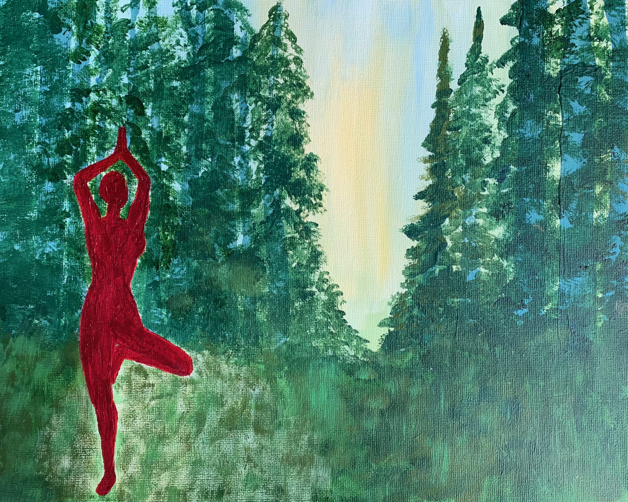tree pose painting of woman doing yoga